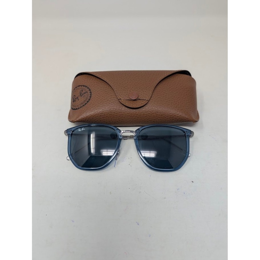 Ray-Ban Erika Metal/Translucent Blue Square Sunglasses with Brown Leather Case